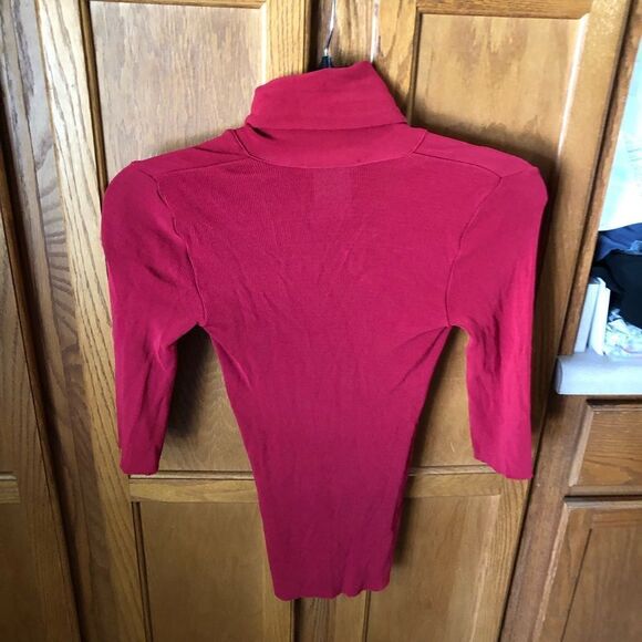 Scanlan Theodore V-Neck Crepe w/Attached Neck Tie Knit Top Pop of Red One Size - Picture 9 of 13